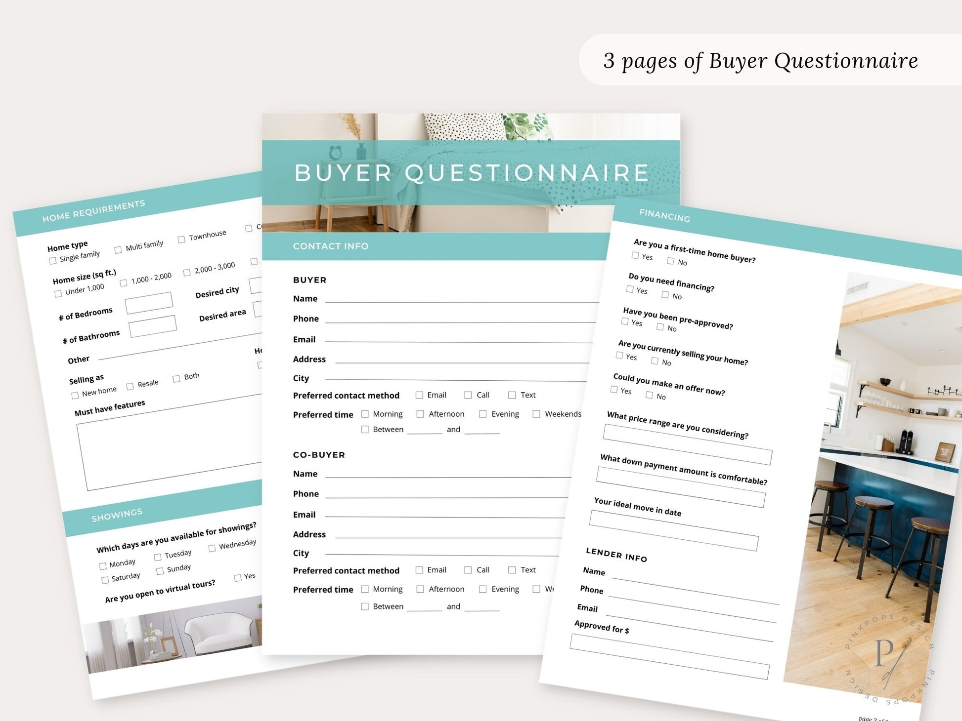 Real Estate Teal Buyer & Seller Questionnaire Bundle - Comprehensive and editable templates for streamlined communication in the vibrant teal color scheme.
