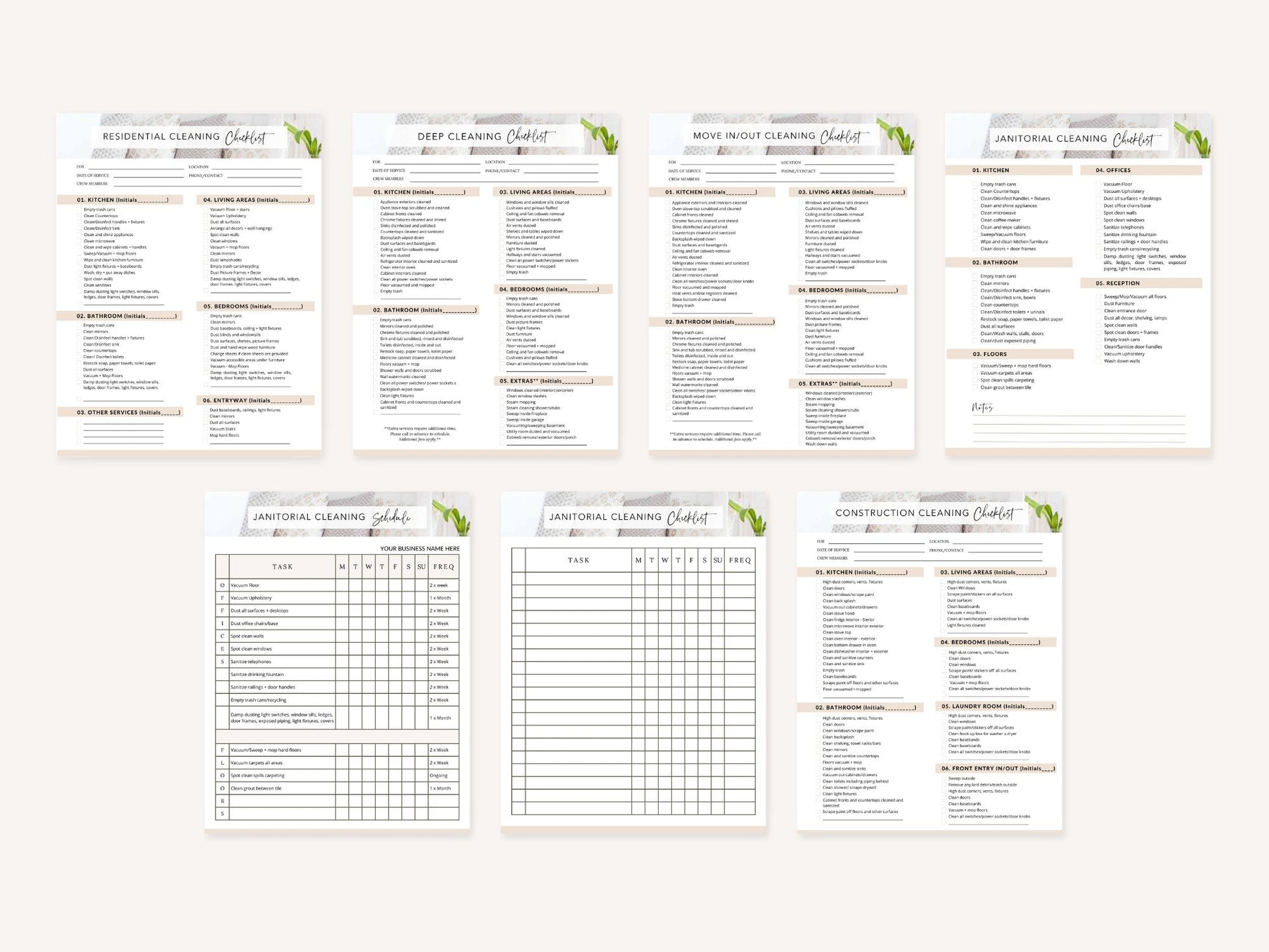 Modern Cleaning Services Checklists Bundle - Versatile and editable set of cleaning checklists for efficient task management, ensuring a thorough and organized approach to deliver exceptional cleaning services.