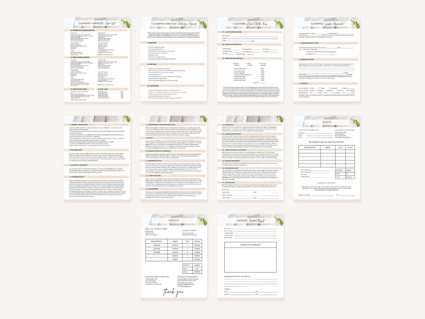 Modern Cleaning Services Form Bundle - Versatile and editable set of cleaning forms for efficient client communication, ensuring a streamlined and organized approach to elevate your cleaning services.