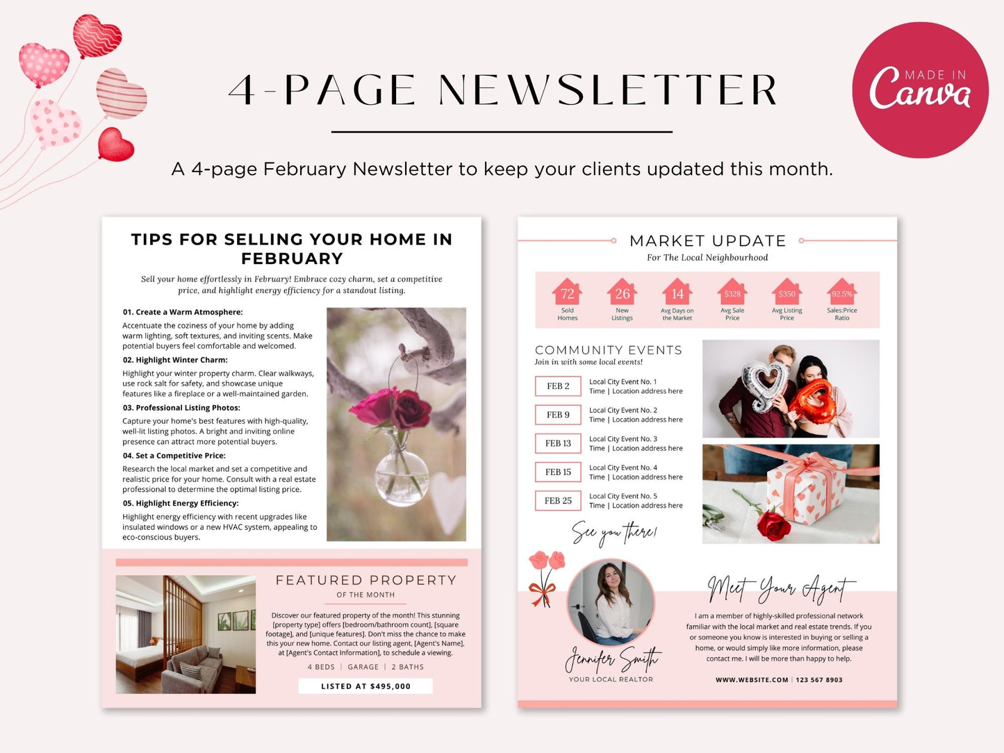 Minimal February Newsletter 2024 - Professionally designed real estate newsletter template with a clean and modern aesthetic.