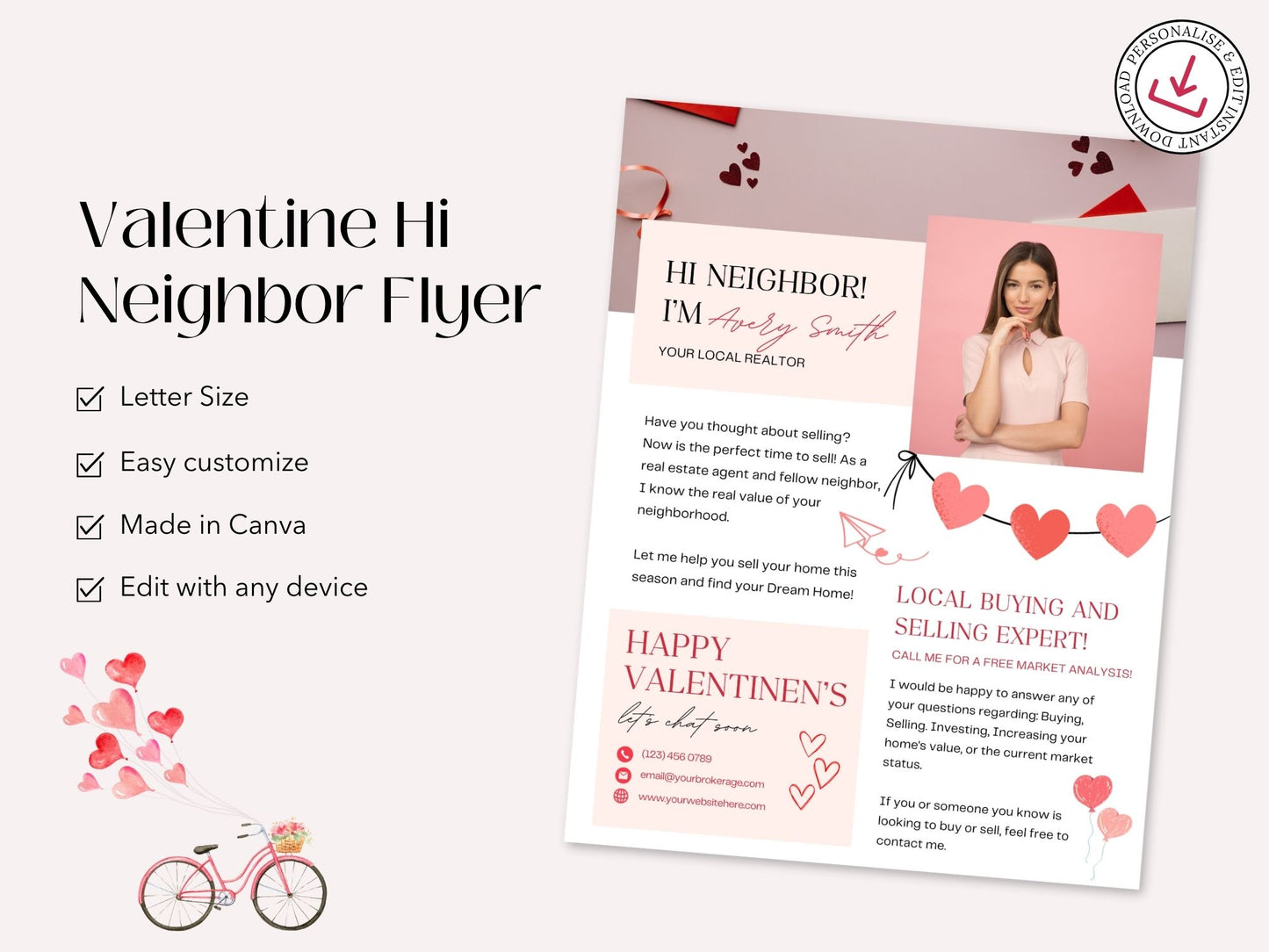 Valentine Hello Neighbor Flyer - Charming real estate flyer with a heartwarming design for local outreach.