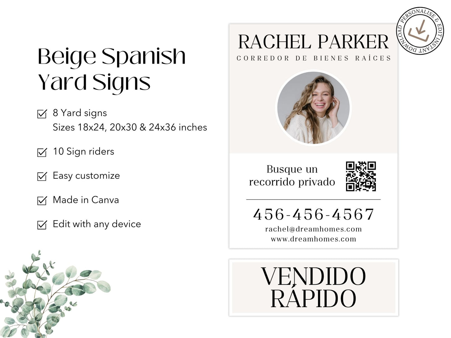 Beige Spanish Yard Signs- Elegant yard signs for Spanish-speaking real estate clients.