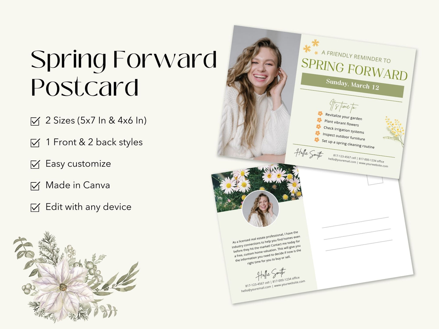 Spring Forward Reminder Postcard - Professionally designed real estate postcard for a timely reminder of daylight saving time.