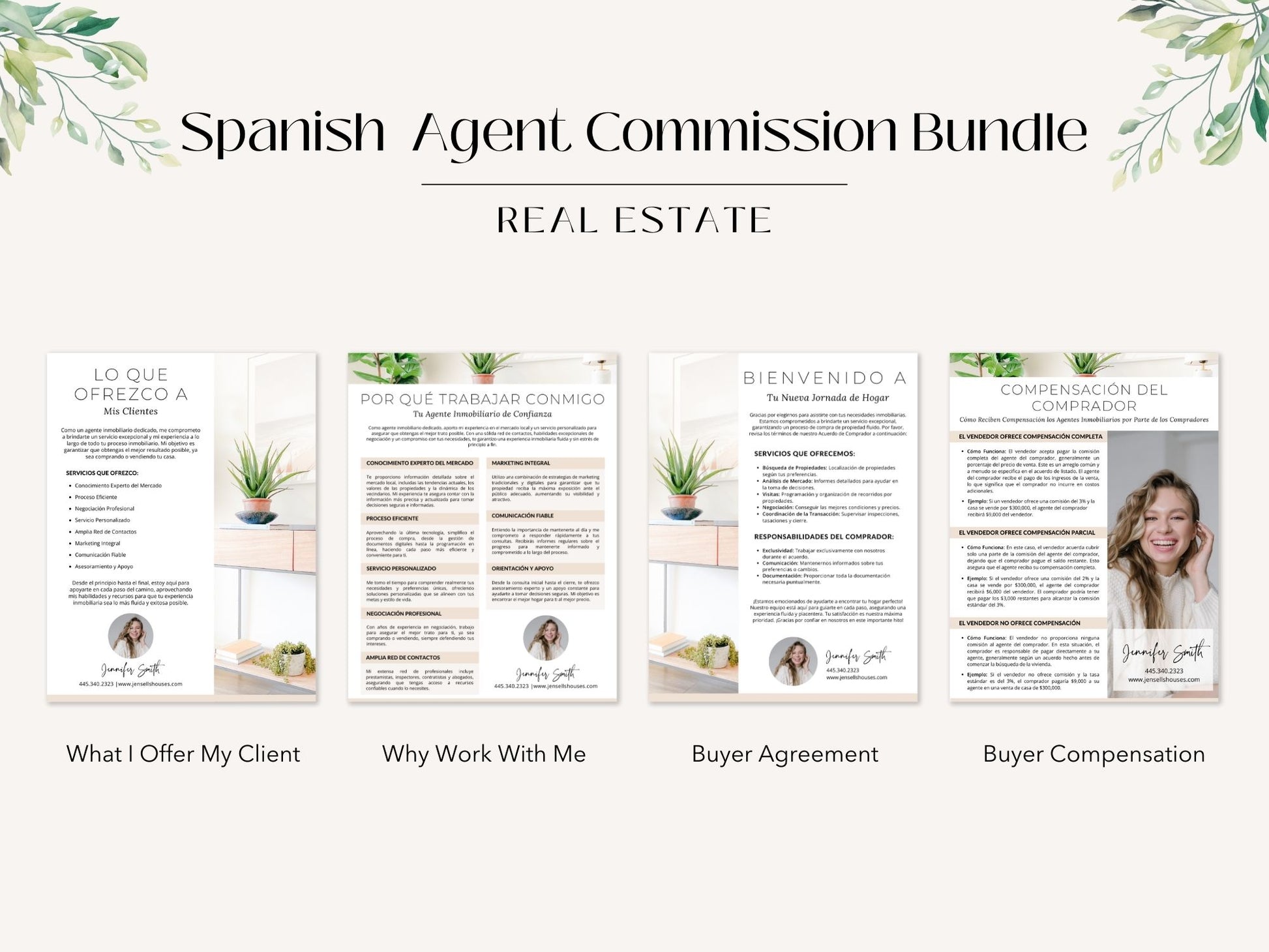 Spanish Agent Commission Bundle Vol 01 - Real estate documents in Spanish explaining commission structures and services for agents.