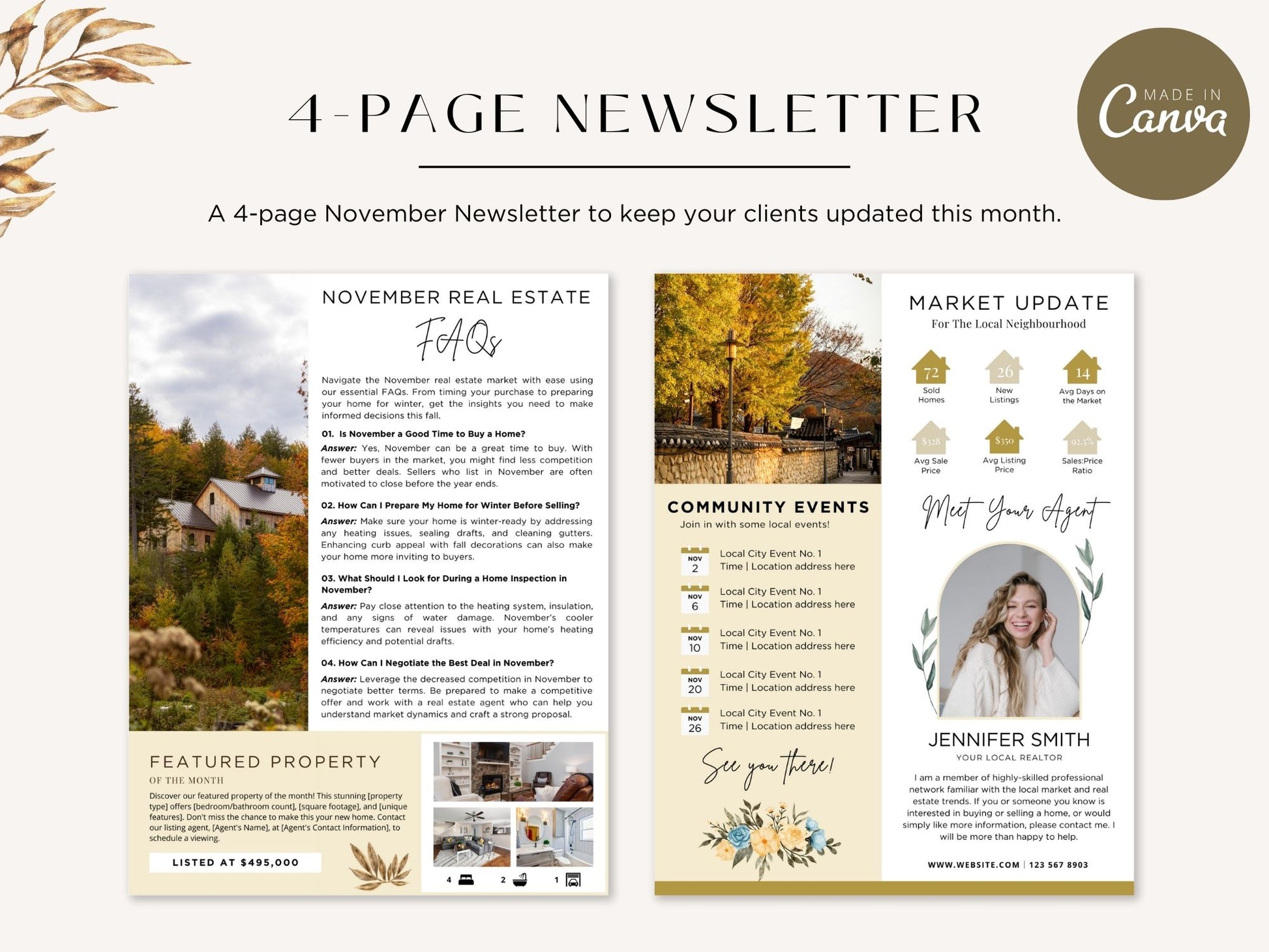 November Newsletter 2024 Vol 02 template for real estate professionals, featuring market updates and seasonal home maintenance tips.