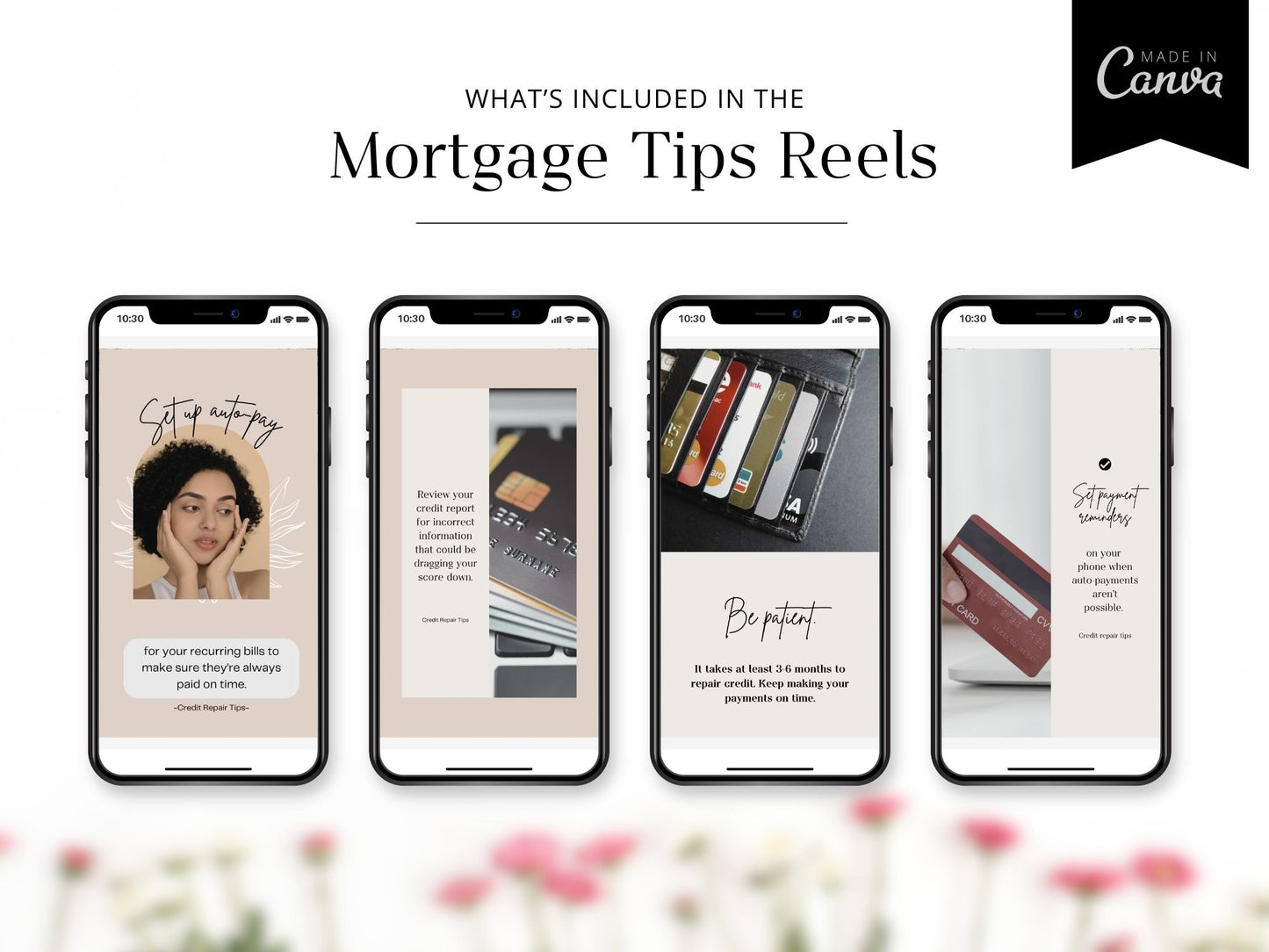 Instagram reel templates sharing mortgage tips for homebuyers and realtors, designed for engagement and education.