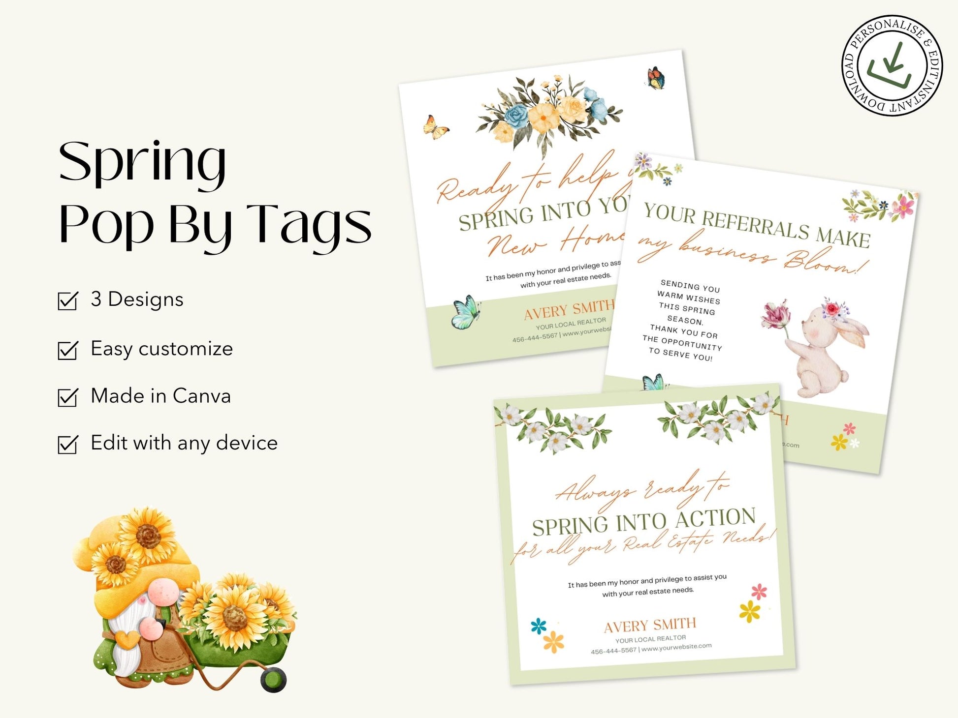 Spring Pop By Tags Bundle - Professionally designed real estate gift tags with vibrant and fresh spring themes.