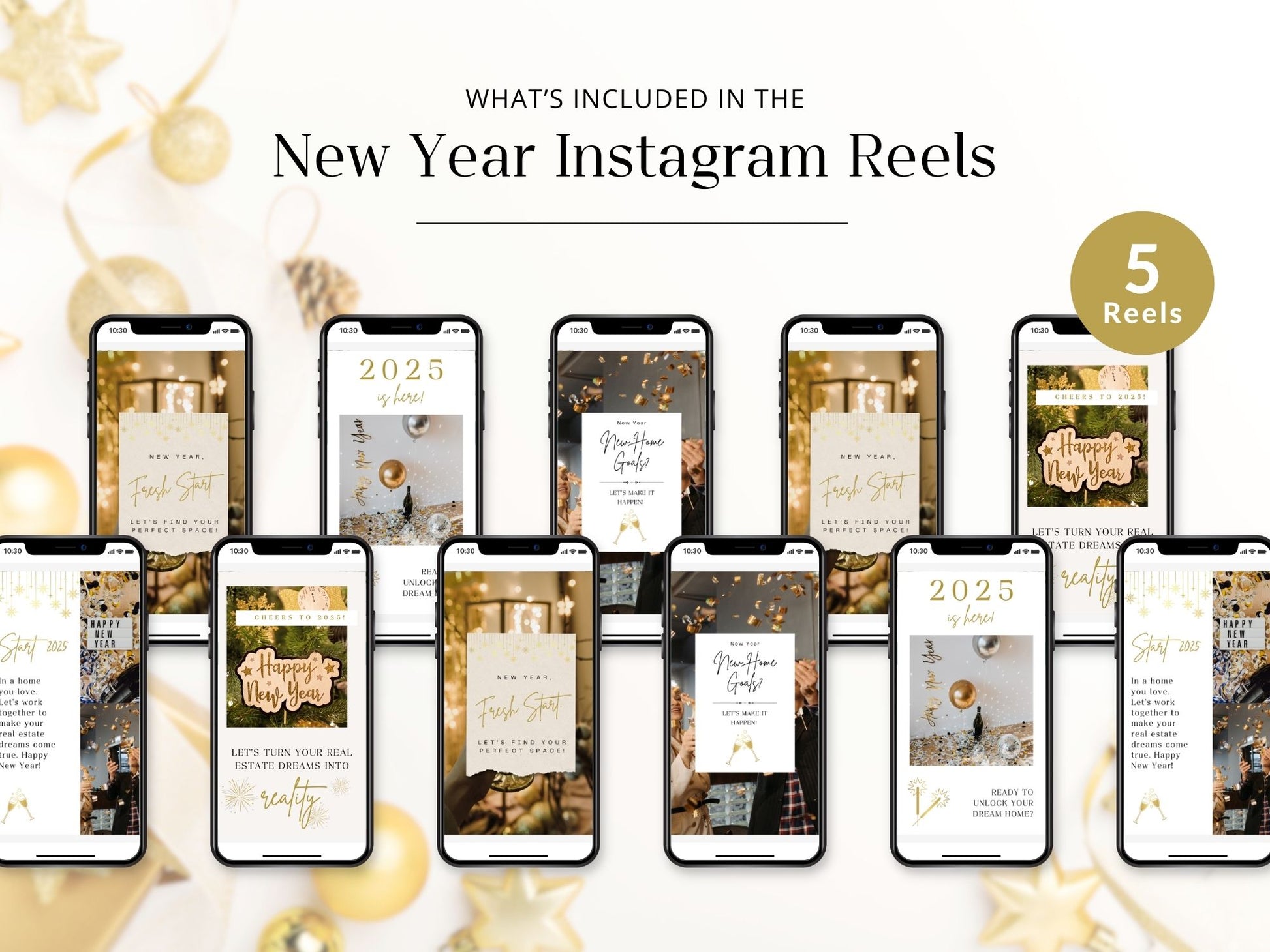 New Year-themed Instagram Reels templates for real estate marketing.