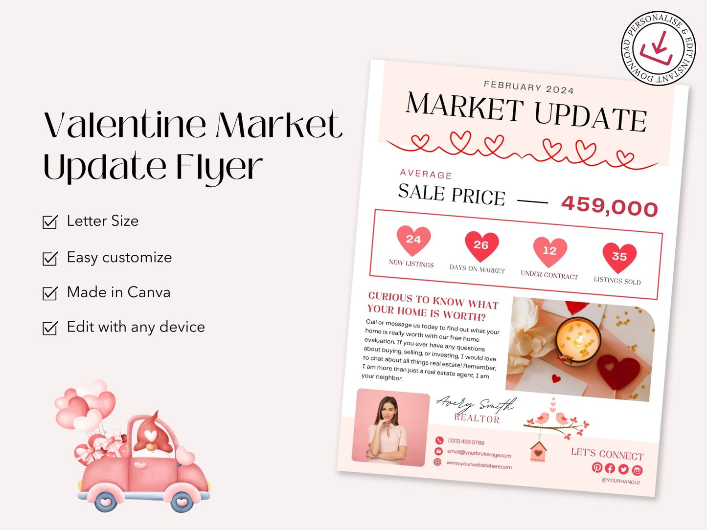 Valentine Market Update Flyer - Professionally designed real estate flyer with Valentine's charm for effective client communication.