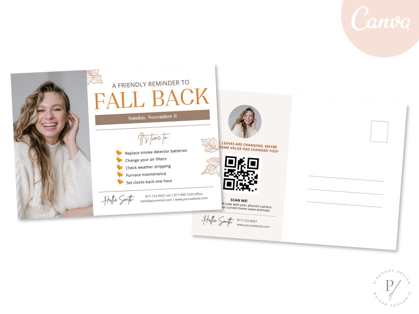 Real Estate Fall Back Postcard Vol 02 - Captivating design for reminding clients about the time change and showcasing your real estate brand in the autumn season.