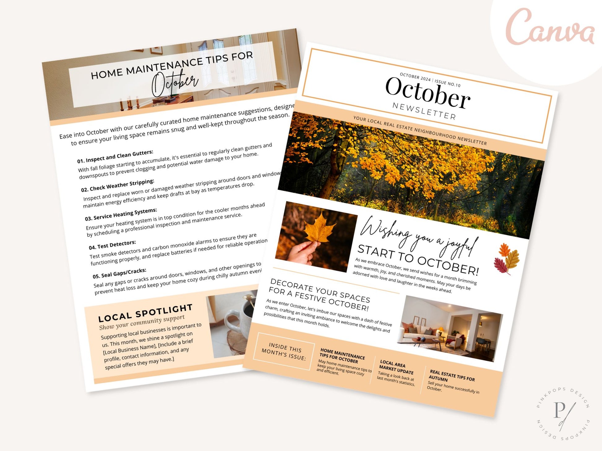 Minimal October Newsletter 2024 template for real estate professionals, featuring market updates and seasonal tips.