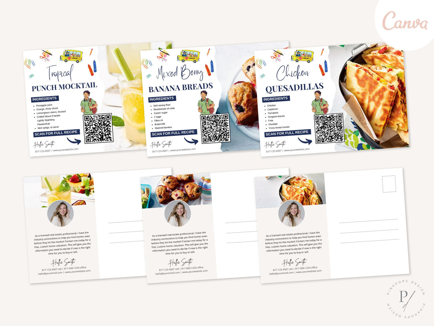 Back to School Real Estate Recipe Postcards - Themed postcards with delicious recipes and real estate tips for the new school year.