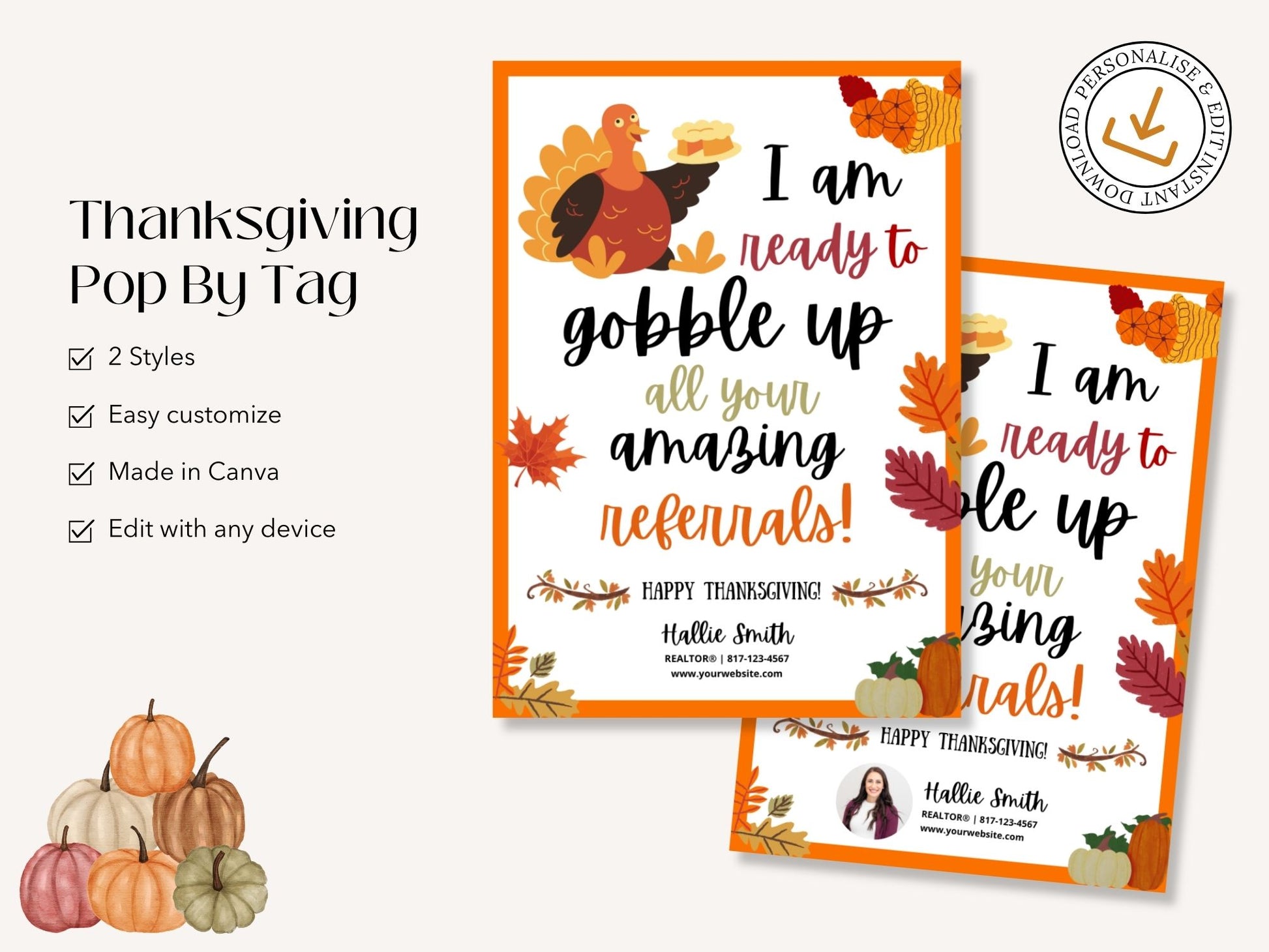 Real Estate Gobble Up Thanksgiving Rectangle Pop By Tag - Vibrant and festive tag to enhance your Thanksgiving pop-bys, creating a warm connection with clients during the holiday season.