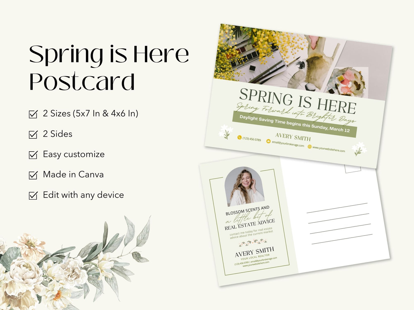 Spring is Here Postcard - Professionally designed real estate postcard celebrating the arrival of spring.