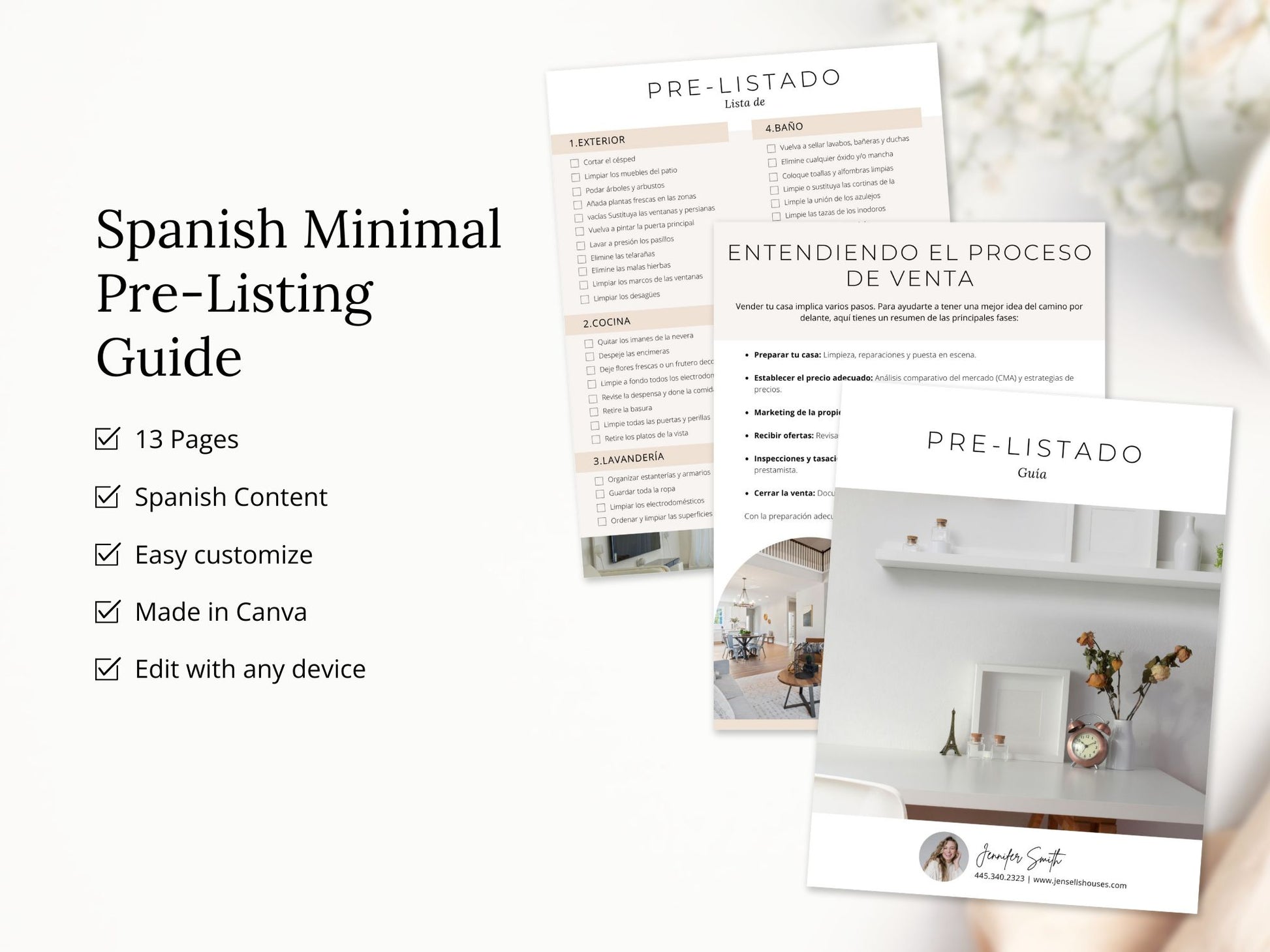 Spanish Minimal Pre-Listing Guide with steps to prepare your home for sale.
