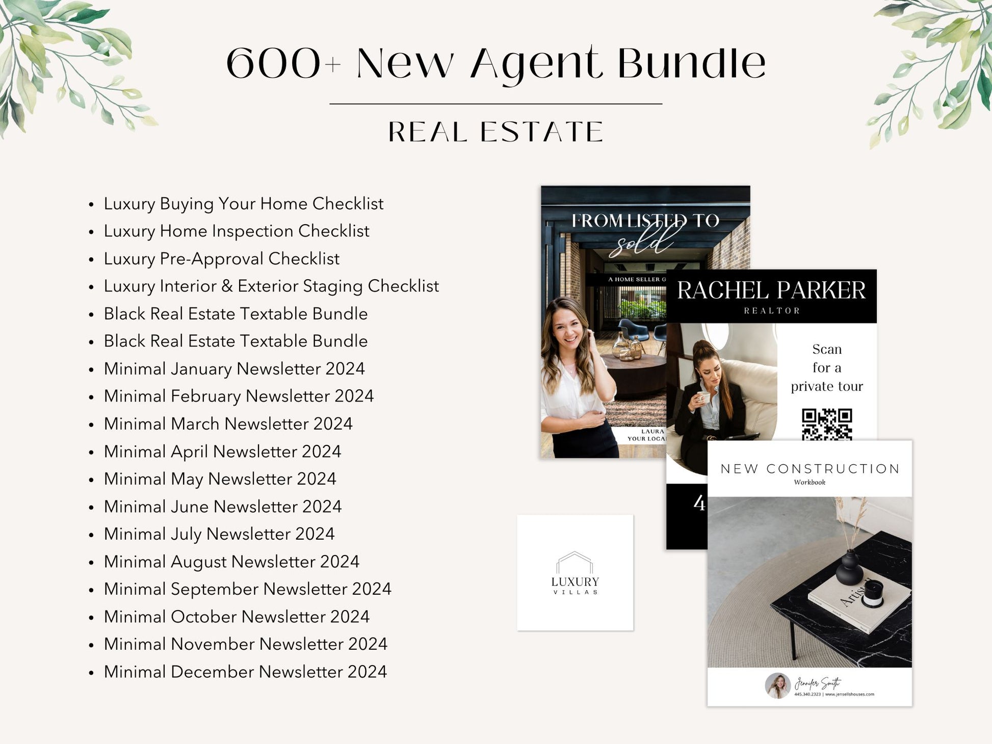 The New Agent Bundle 2025 featuring essential marketing templates, business cards, and client communication tools for new real estate agents.