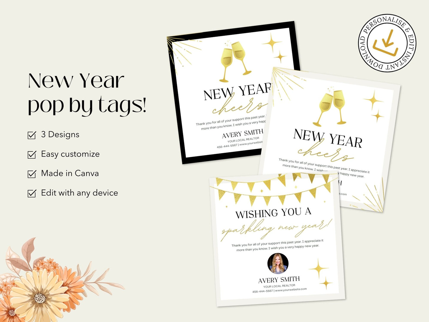 Real Estate New Year Pop By Tags Bundle - SQUARE: Spreading Festive New Year Cheer to Clients and the Community