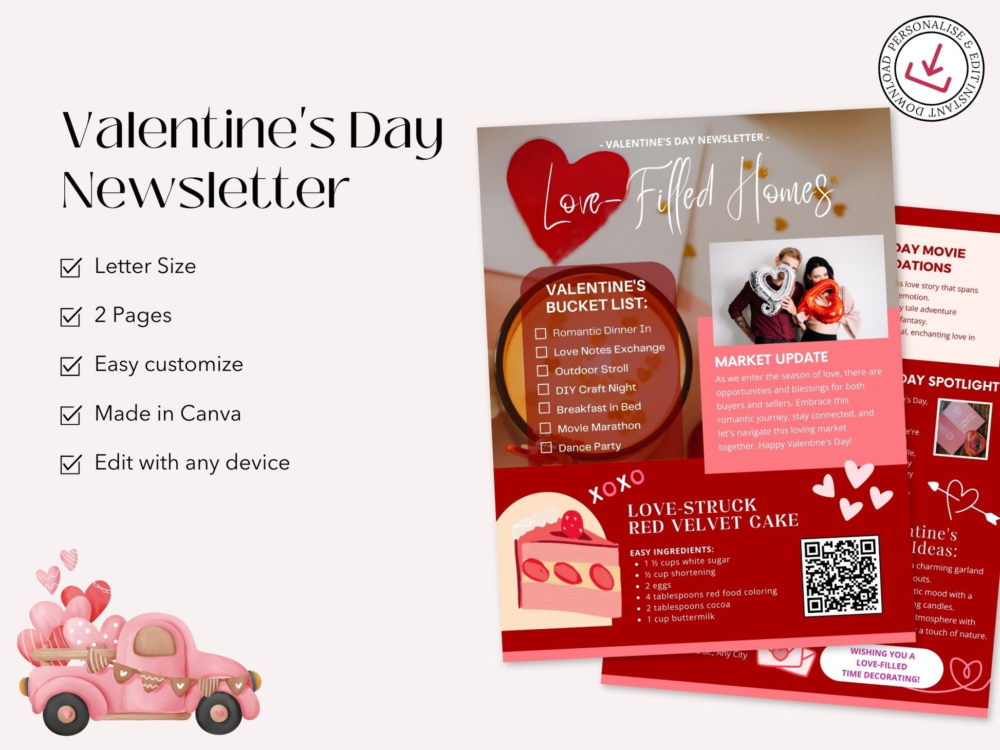 Valentine's Day Newsletter 2024 - Professional real estate newsletter template with romantic design elements.