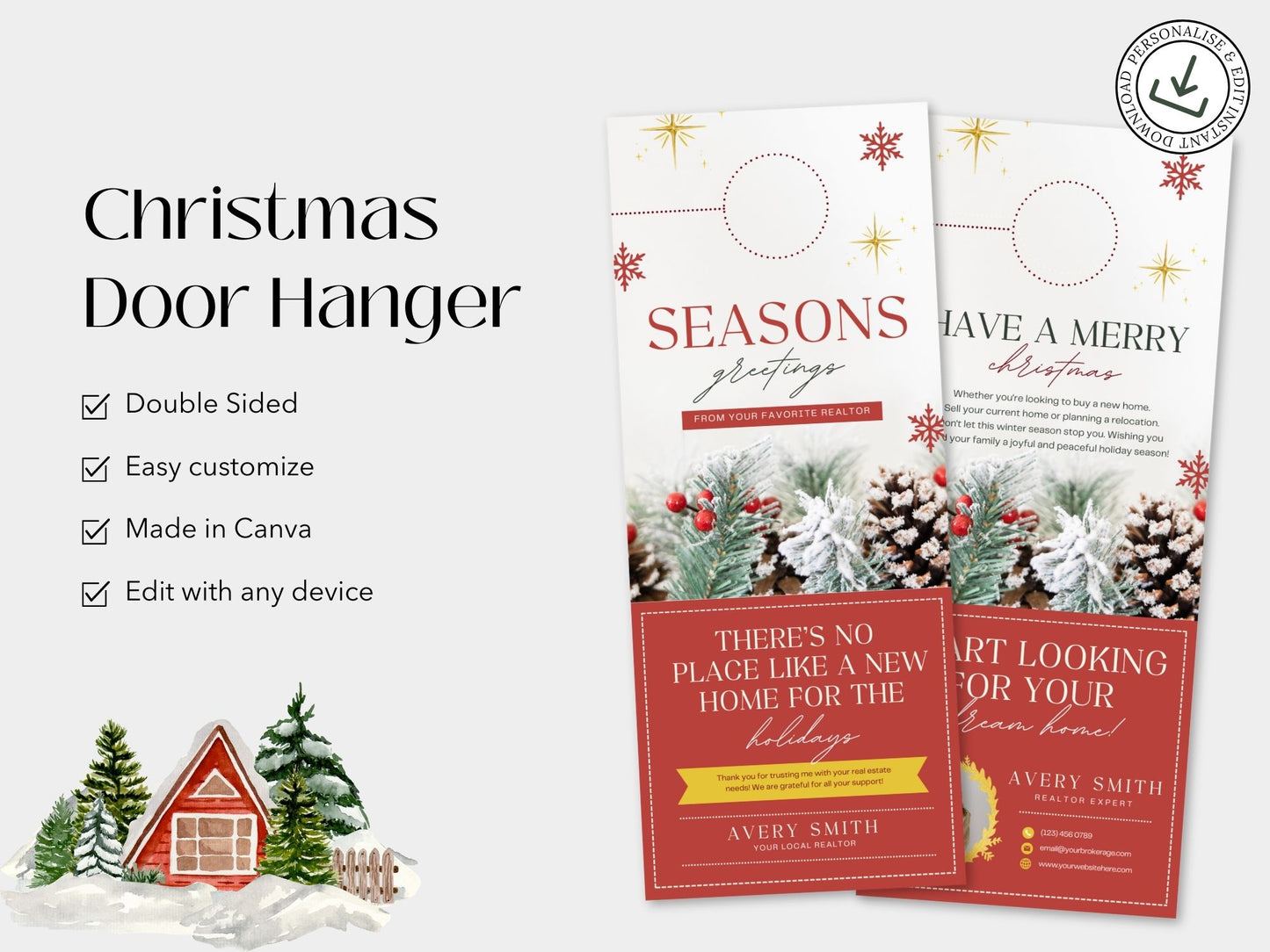 Real Estate Seasons Greeting Christmas Door Hanger - Red: Spreading Festive Holiday Cheer to Clients and the Community