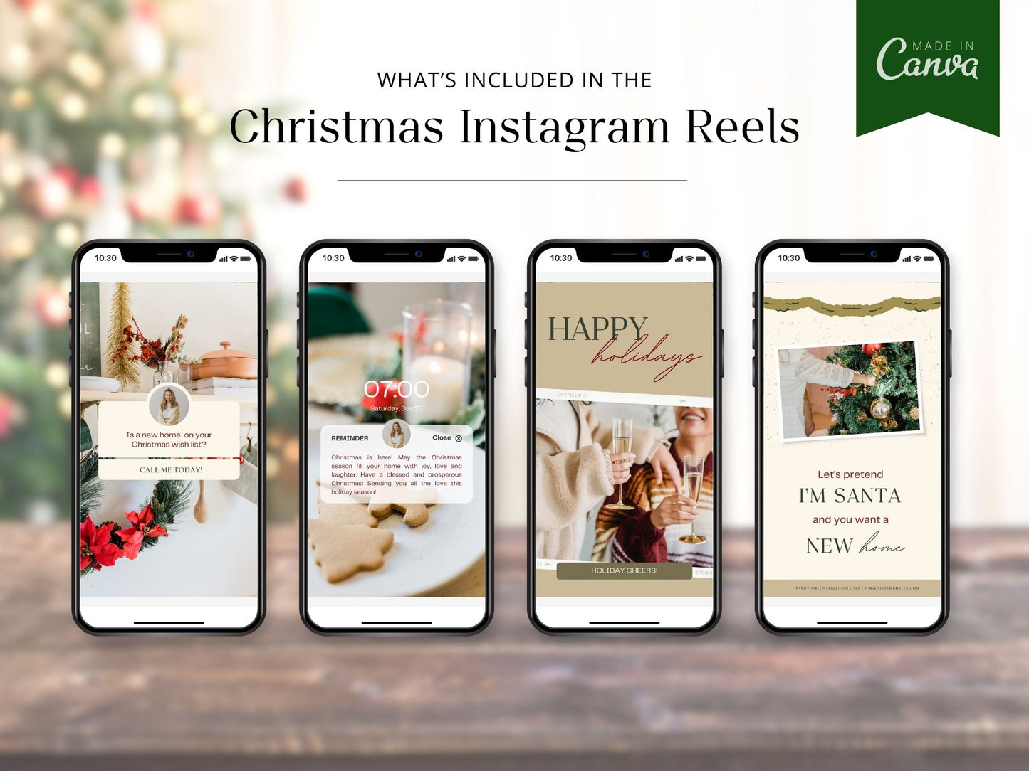 Christmas-themed Instagram Reels templates for real estate holiday marketing.