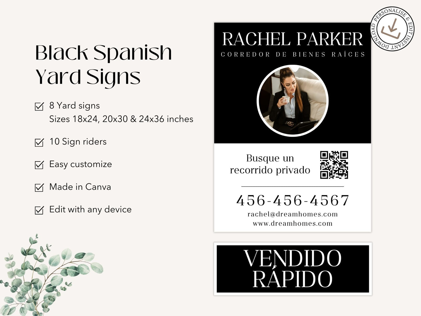 Black Spanish Yard Signs- Stylish yard signs for Spanish-speaking real estate clients.