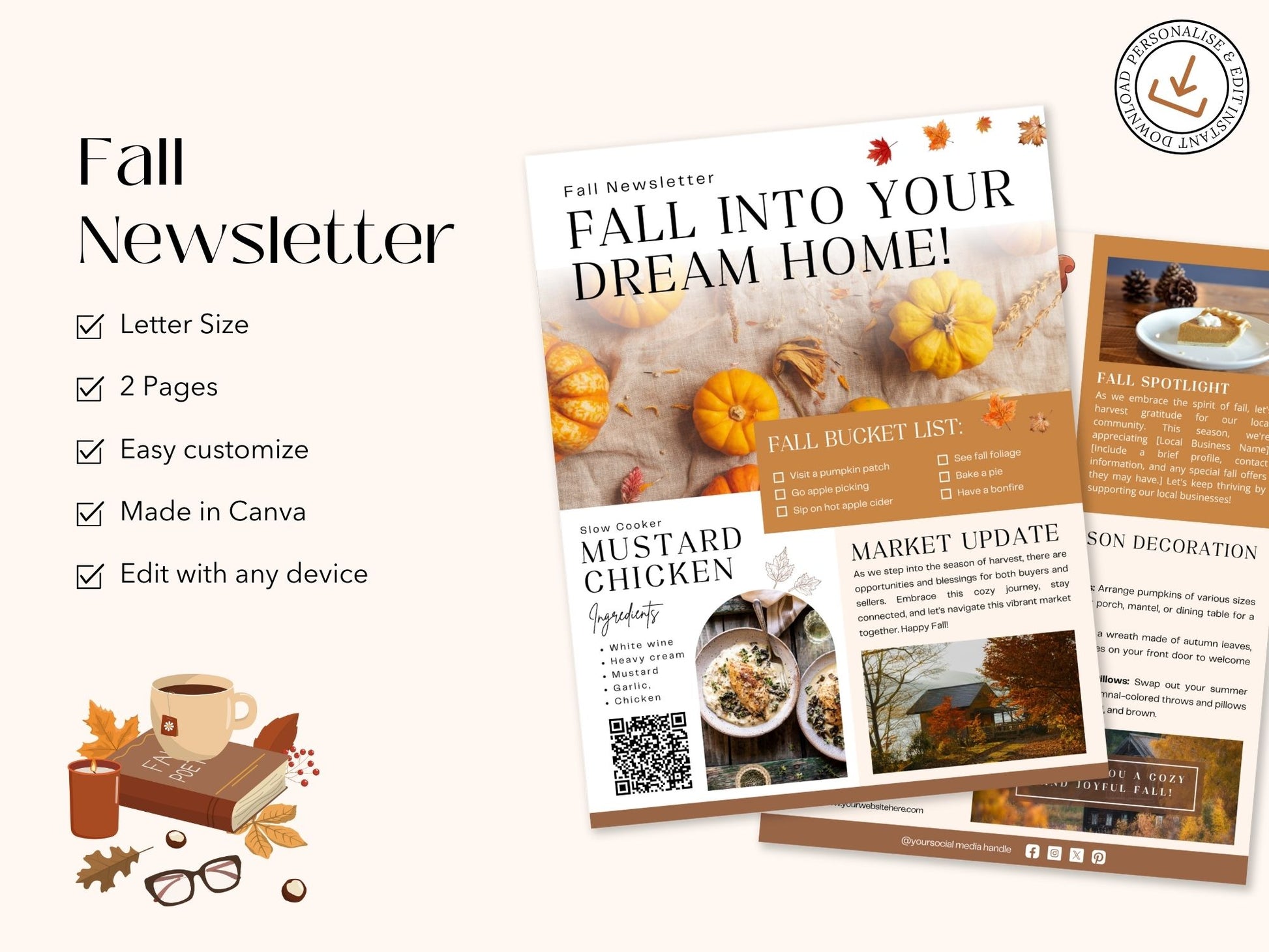 Fall Holiday Newsletter 2024 template designed for real estate professionals, featuring seasonal
market trends and holiday tips.
