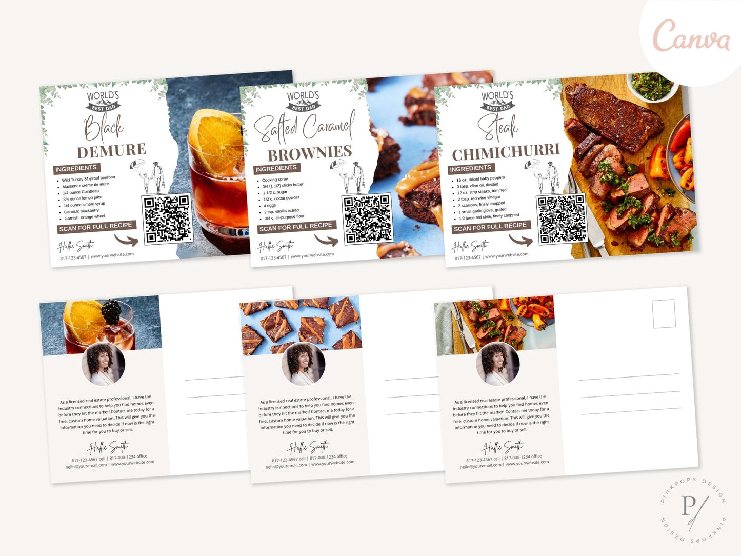 Father's Day Recipe Postcard Bundle - Heartfelt postcards with savory recipes for personalized real estate marketing on Father's Day.