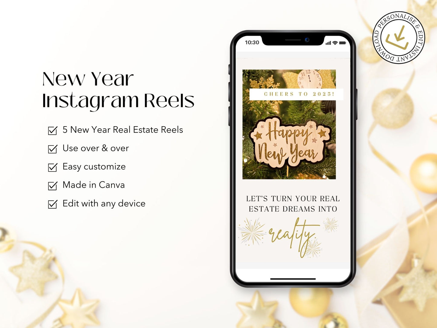 New Year-themed Instagram Reels templates for real estate marketing.