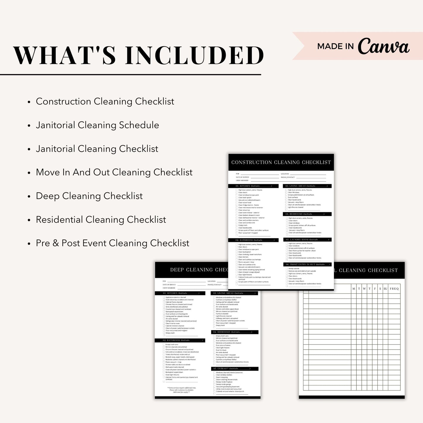 Black Cleaning Services Checklists Bundle