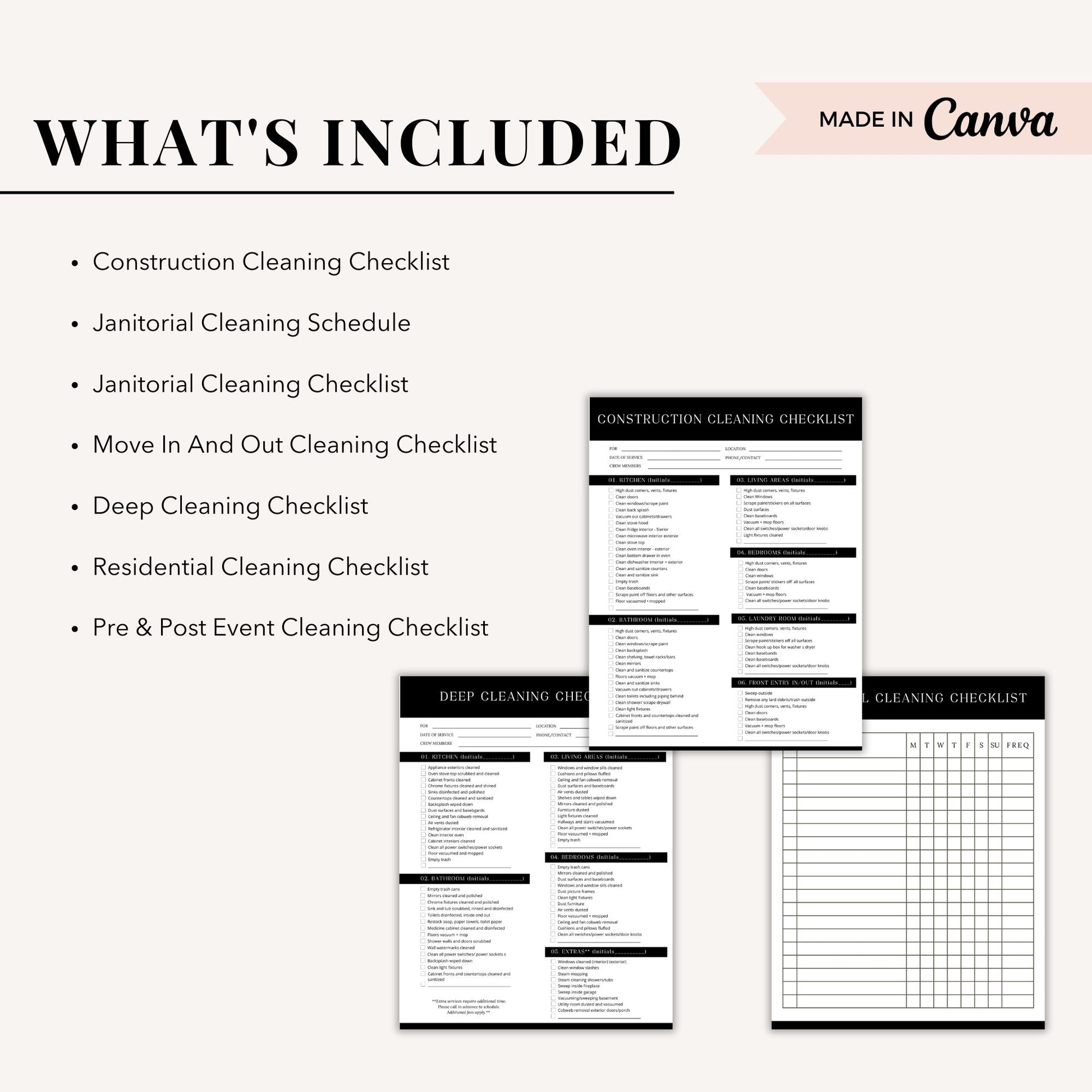 Black Cleaning Services Checklists Bundle