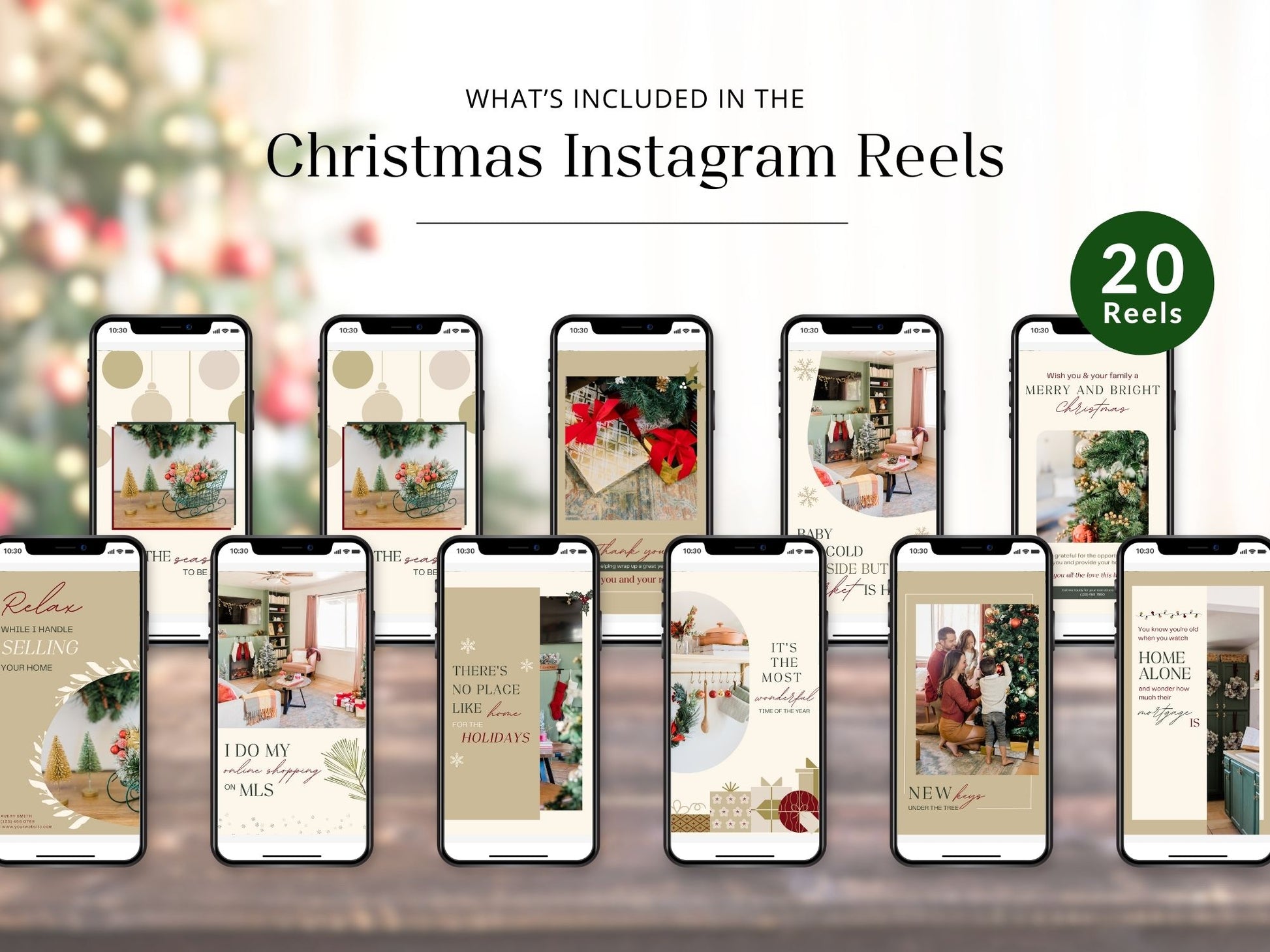 Christmas-themed Instagram Reels templates for real estate holiday marketing.