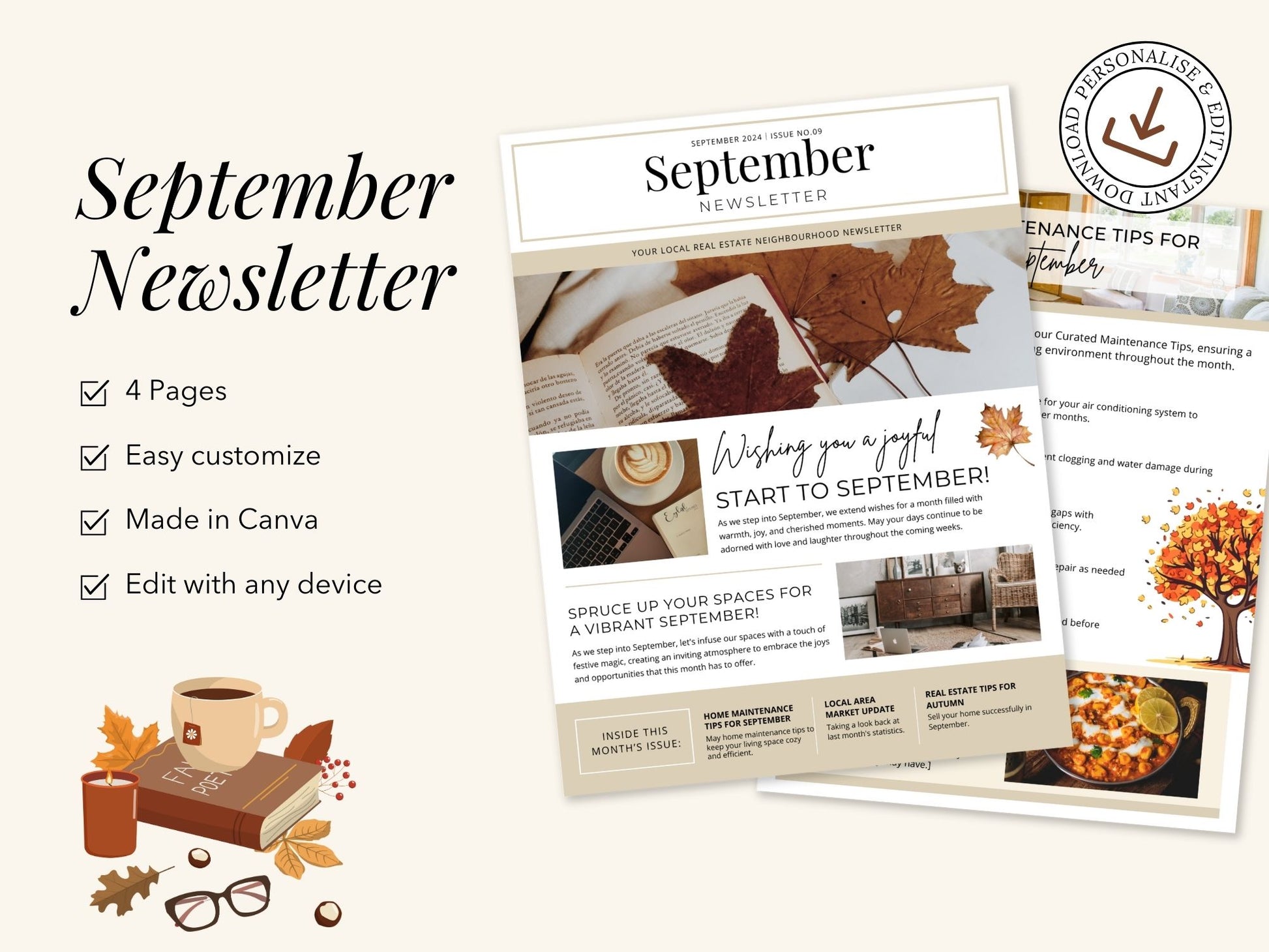 Minimal September Newsletter 2024 - A sleek and modern template for real estate updates.