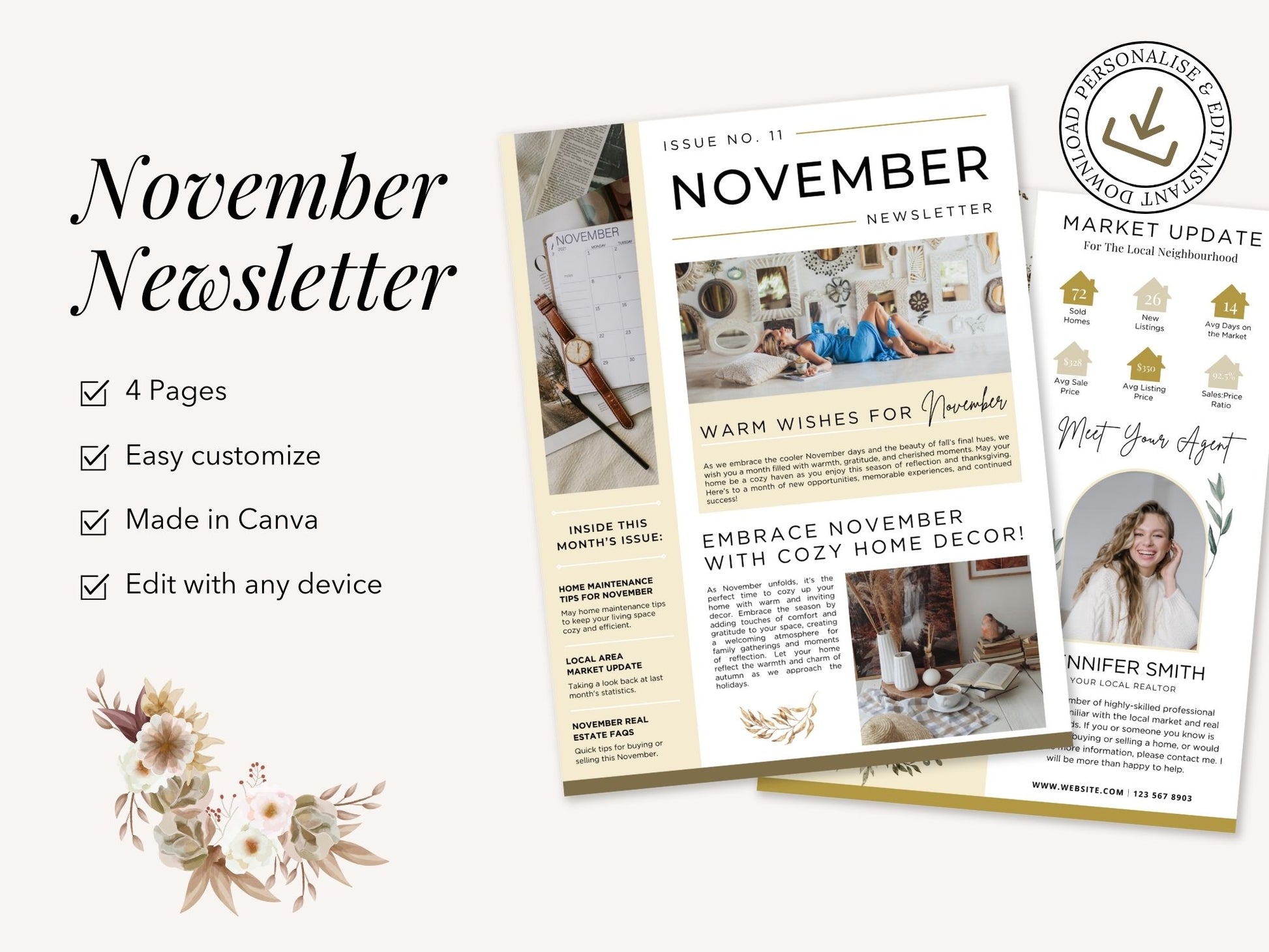 November Newsletter 2024 Vol 02 template for real estate professionals, featuring market updates and seasonal home maintenance tips.