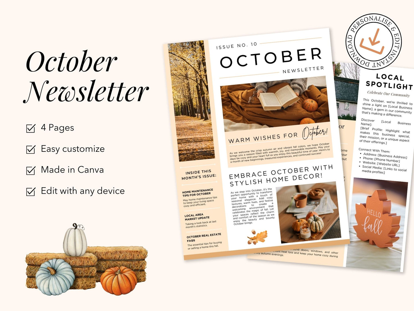 October Newsletter 2024 Vol 02 template for real estate professionals, featuring market trends and seasonal tips.