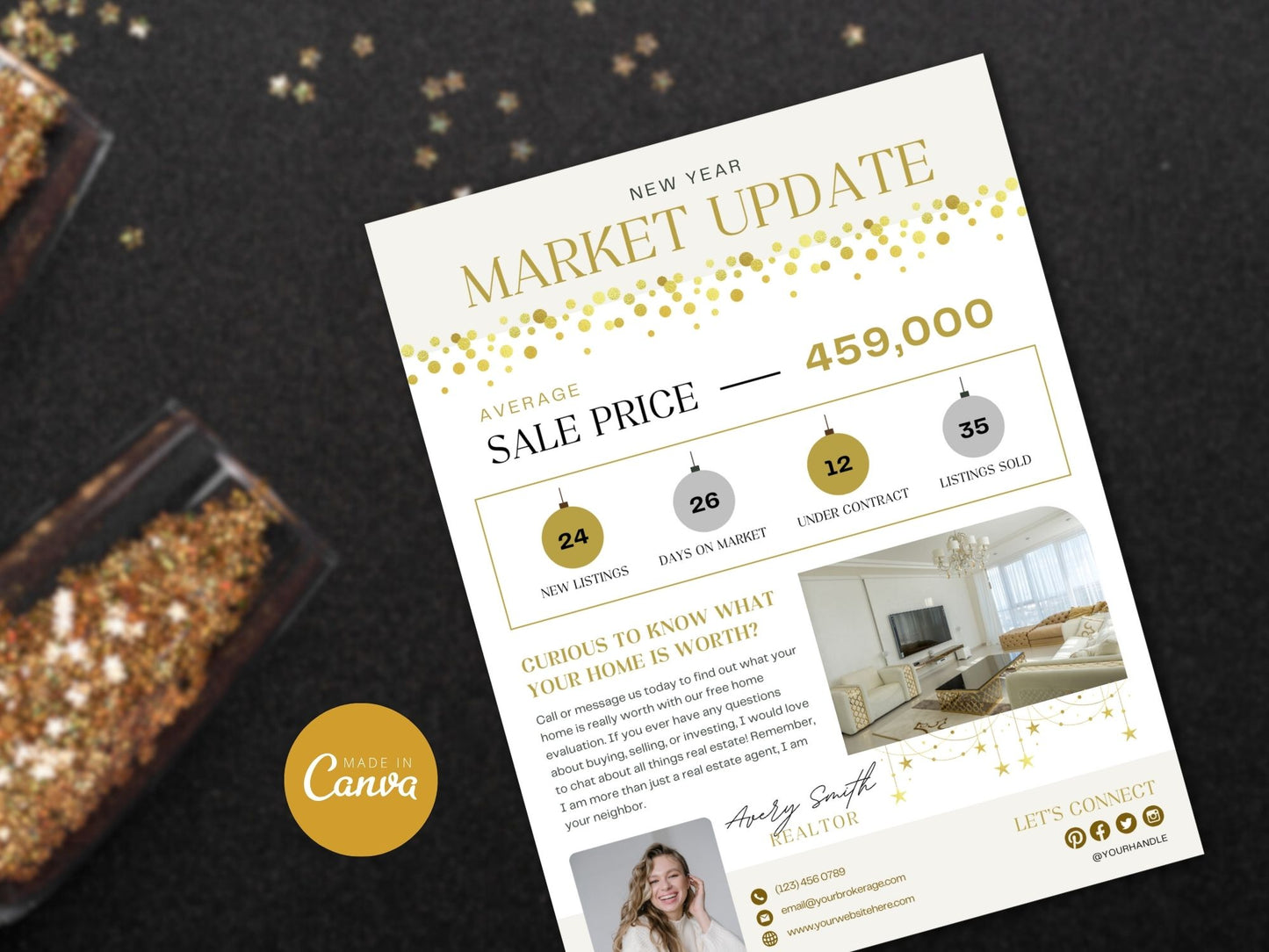Real Estate New Year Market Update Flyer: Providing Insights into 2024 Real Estate Trends to Clients and the Community