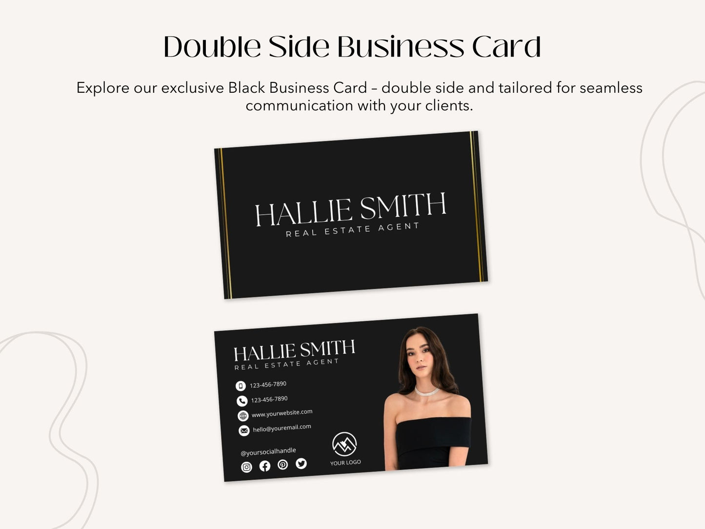 Real Estate Black Business Card Set - Sleek and sophisticated business cards in a classic black color scheme for real estate professionals.