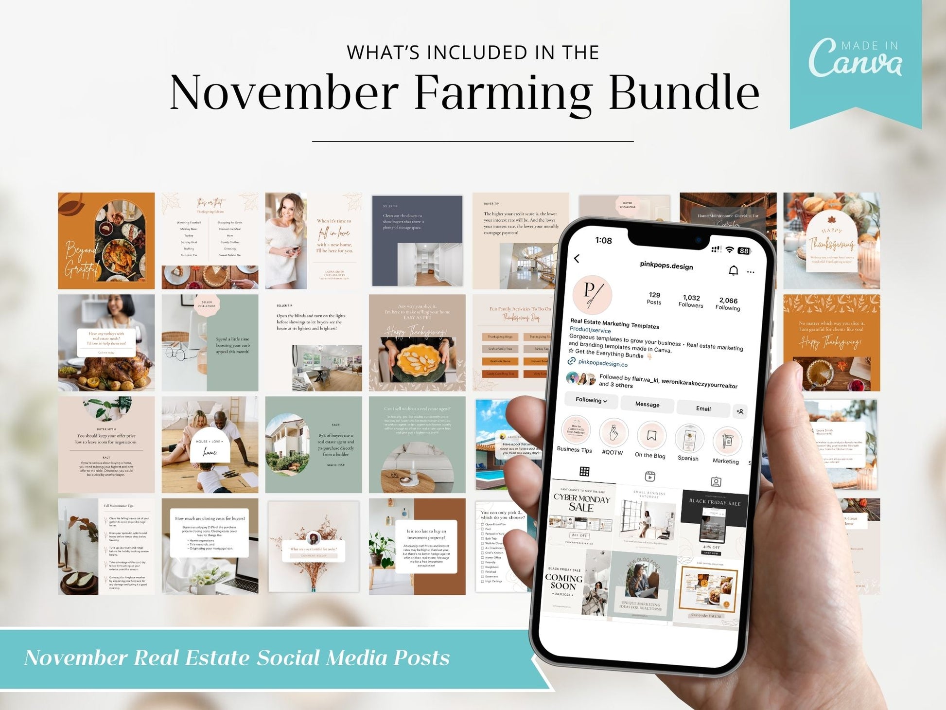 November Real Estate Farming Bundle with seasonal postcards, flyers, and letters for fall marketing.