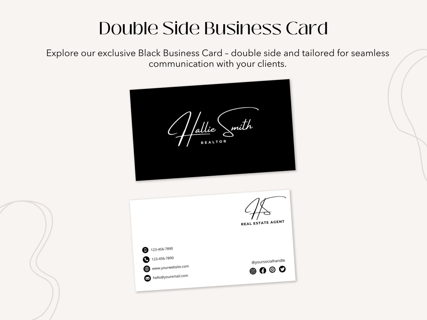 Real Estate Black Business Card Set - Sleek and sophisticated business cards in a classic black color scheme for real estate professionals.