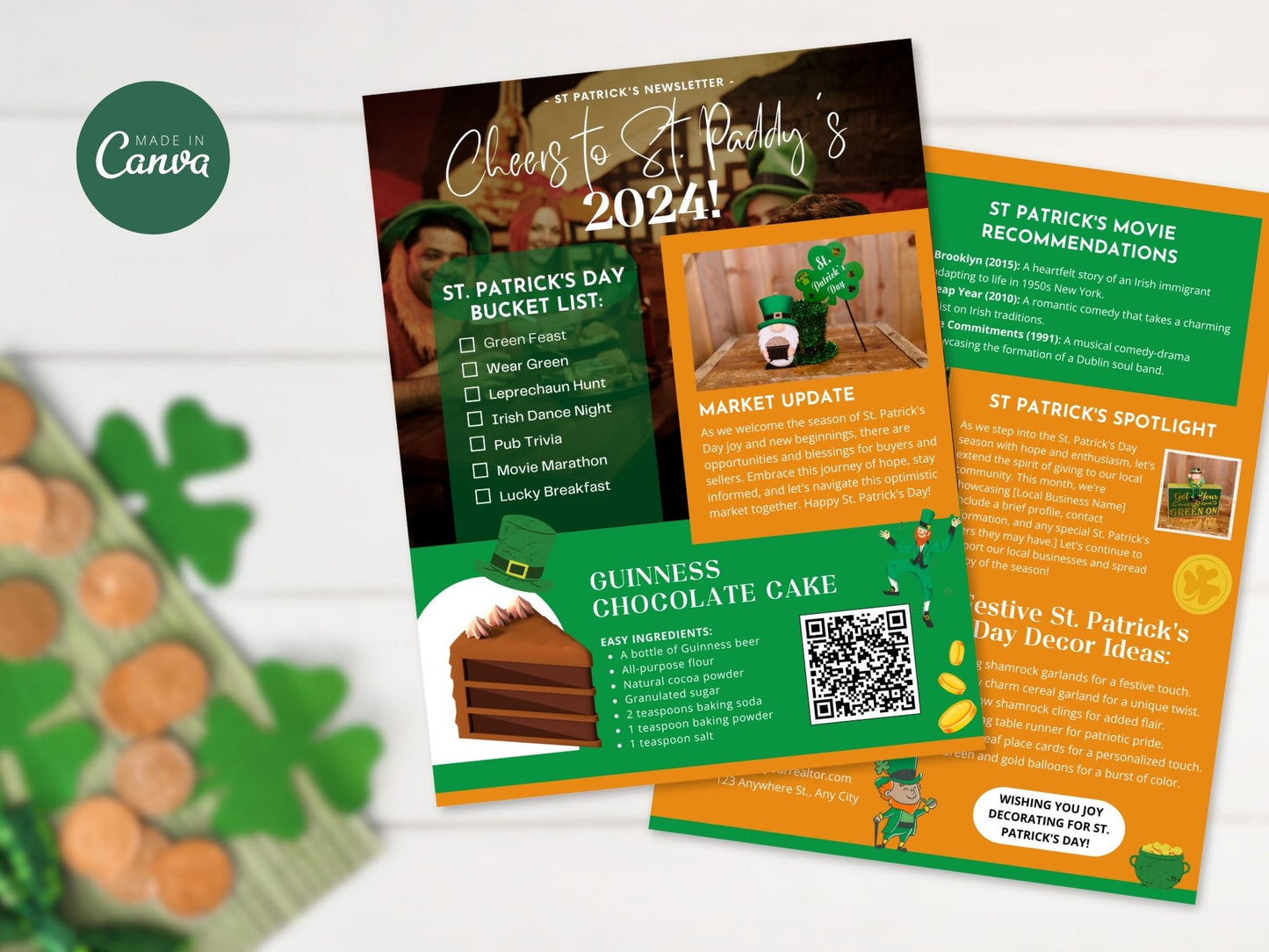 St. Patrick's Newsletter 2024 - Festive and professionally designed real estate newsletter template for March communication.