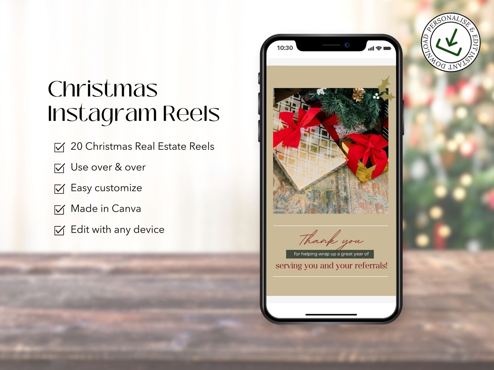 Christmas-themed Instagram Reels templates for real estate holiday marketing.