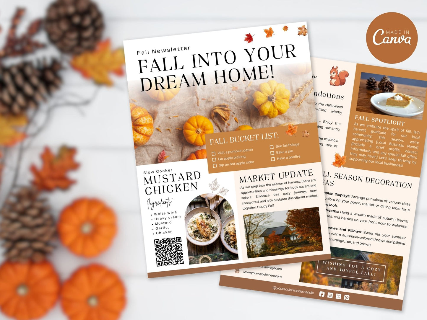 Fall Holiday Newsletter 2024 template designed for real estate professionals, featuring seasonal
market trends and holiday tips.
