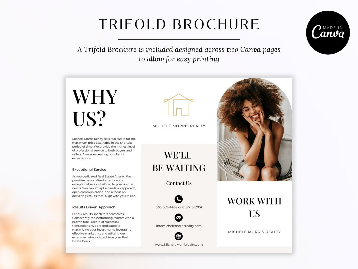 "Why Work With Us" Trifold Brochure - Beige - Professionally designed real estate brochure showcasing the advantages of choosing our services.