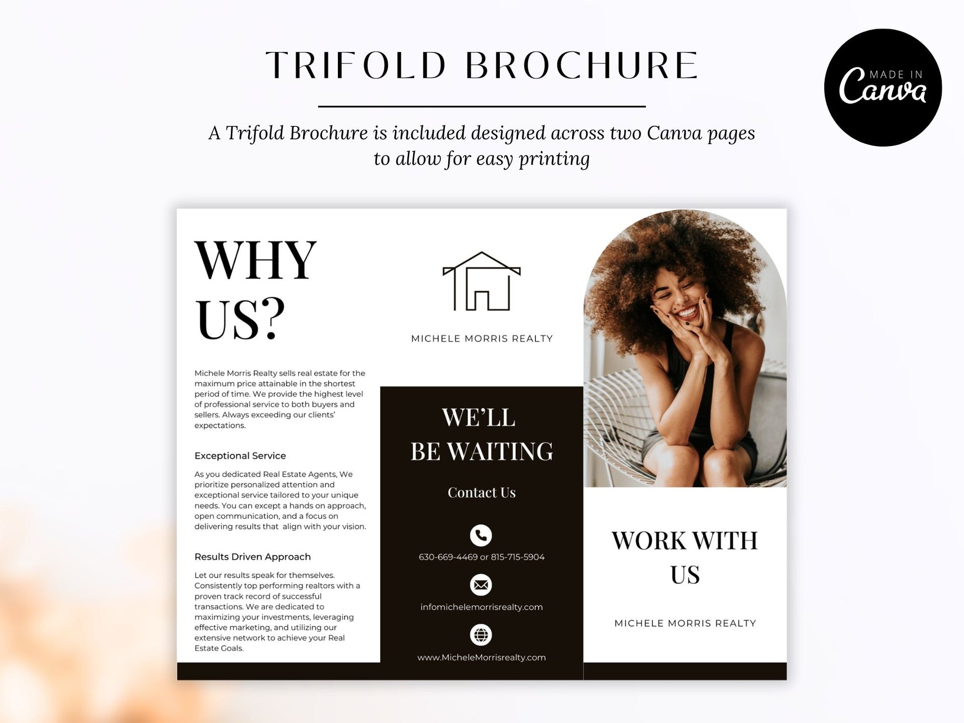 Why Work With Us Trifold Brochure - Black - Professionally designed real estate brochure showcasing the advantages of choosing our services.