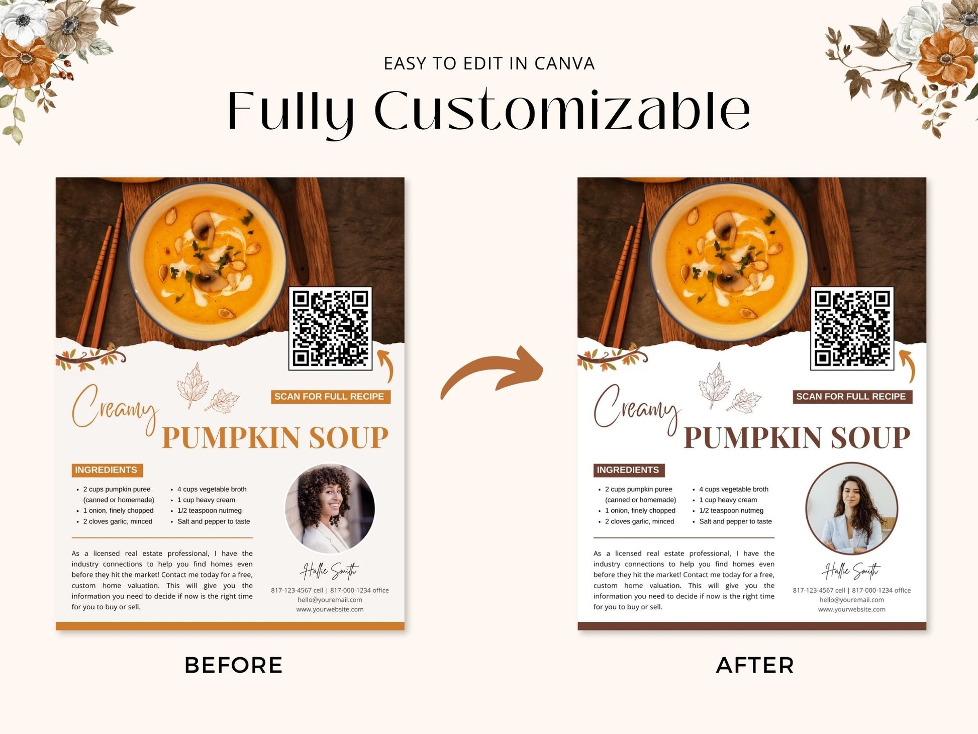 Fall Recipe Flyers Vol 01 for realtors, featuring autumn-themed recipes to engage clients and boost real estate branding.