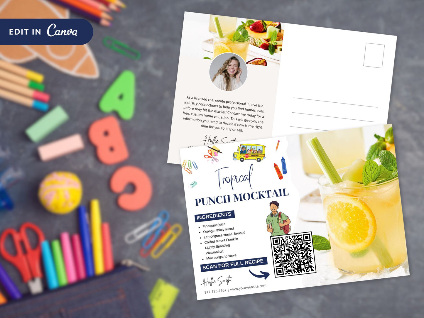 Back to School Real Estate Recipe Postcards - Themed postcards with delicious recipes and real estate tips for the new school year.