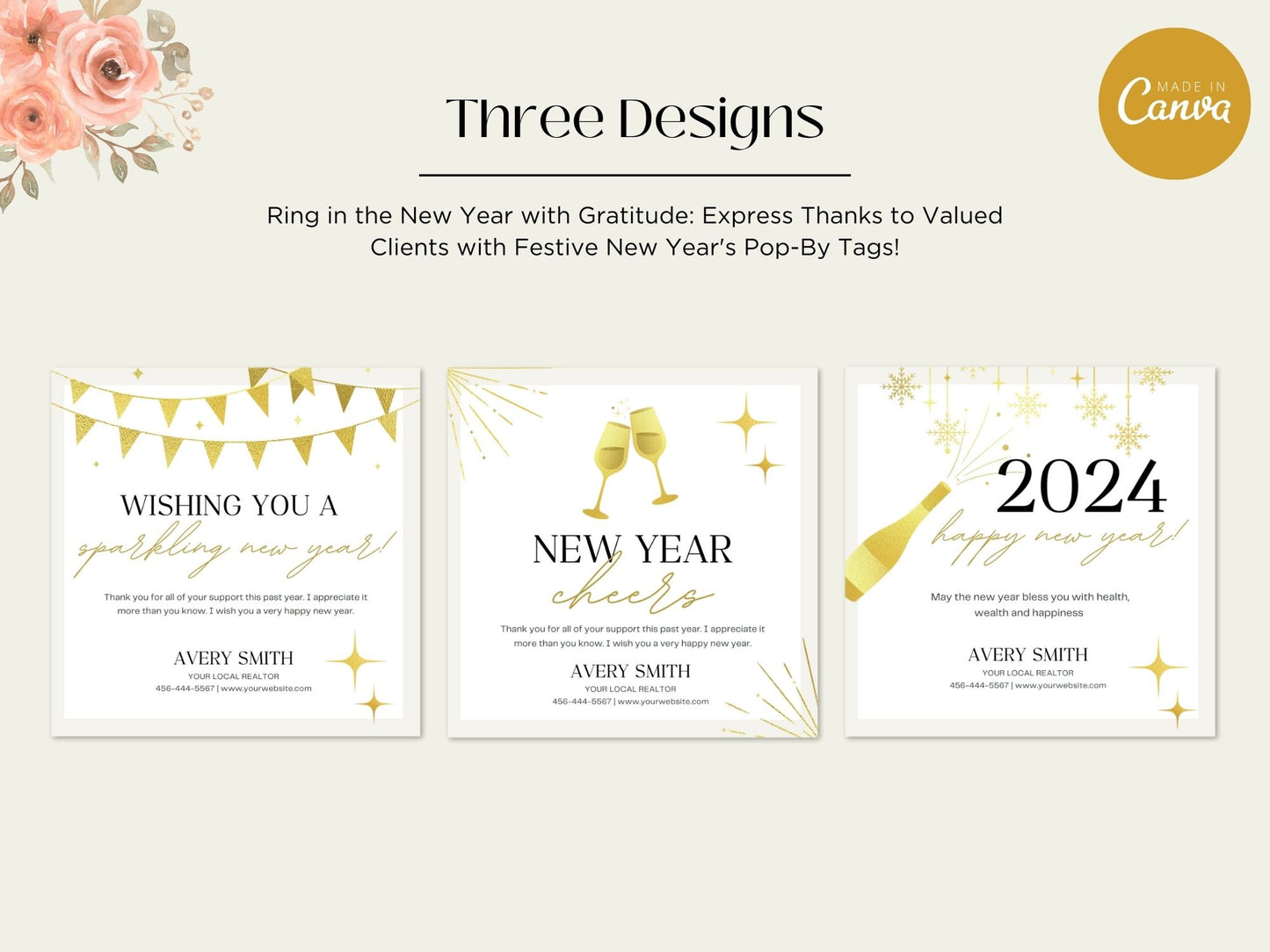 Real Estate New Year Pop By Tags Bundle - SQUARE: Spreading Festive New Year Cheer to Clients and the Community