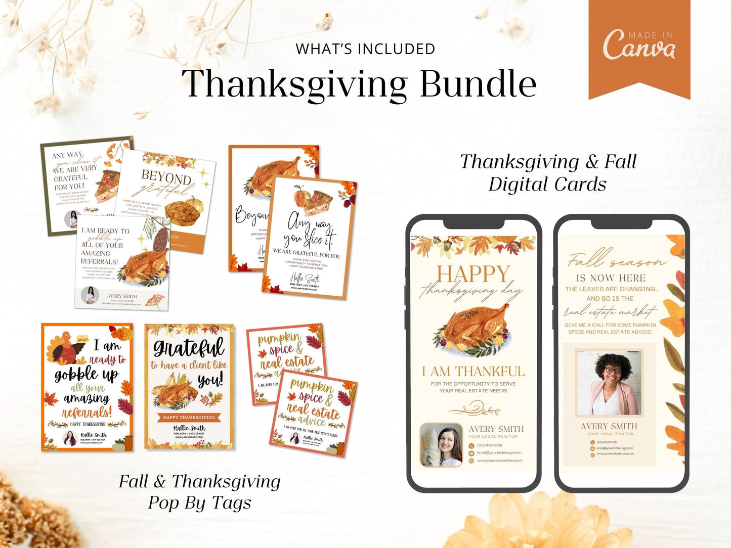 Real Estate Thanksgiving Bundle - Comprehensive collection of eye-catching designs for expressing gratitude and boosting your real estate marketing this Thanksgiving.