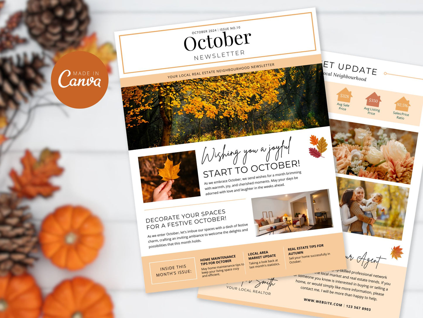 Minimal October Newsletter 2024 template for real estate professionals, featuring market
updates and seasonal tips.