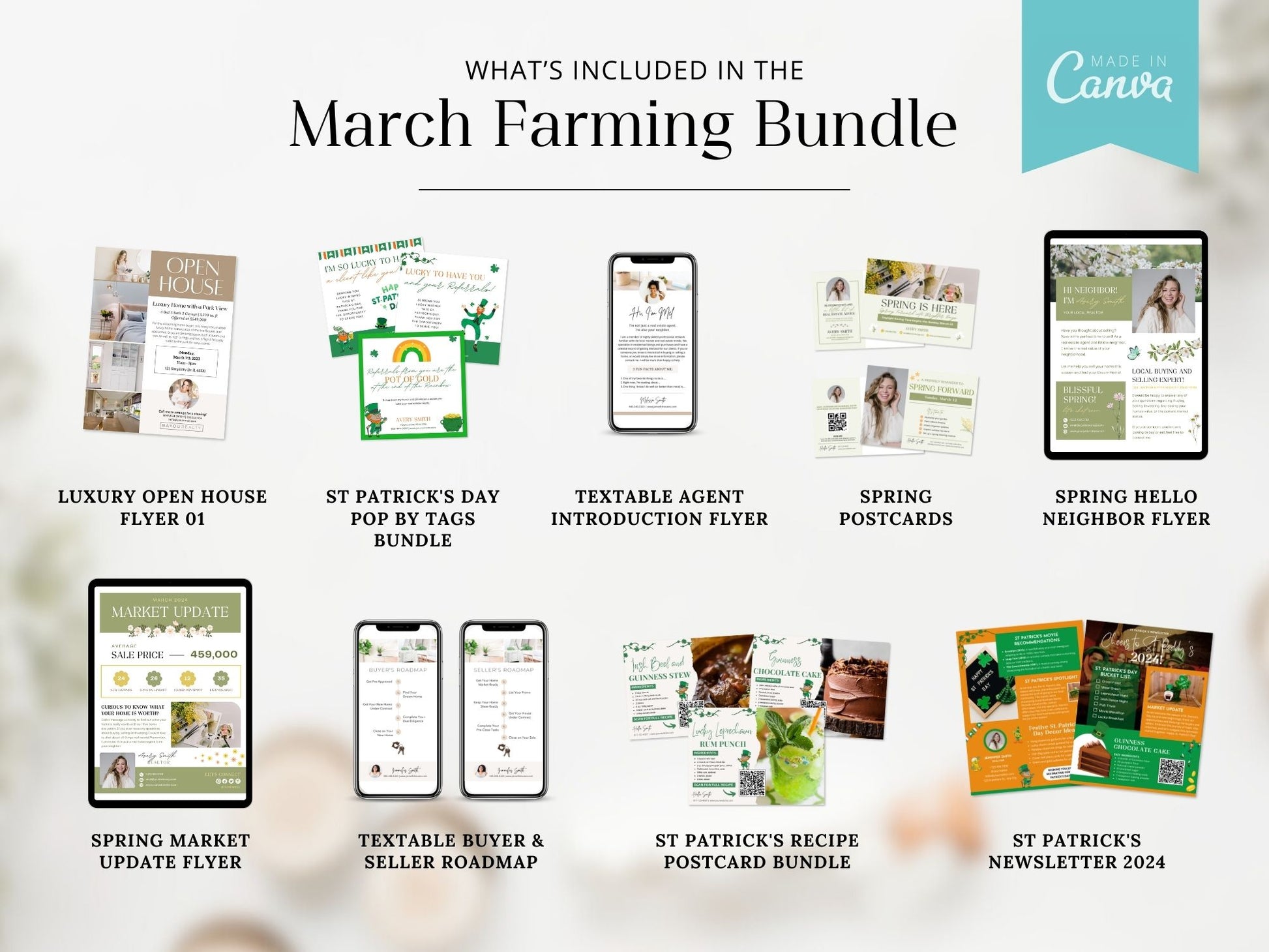 March Farming Bundle - Comprehensive tools for real estate farming and community engagement in March.