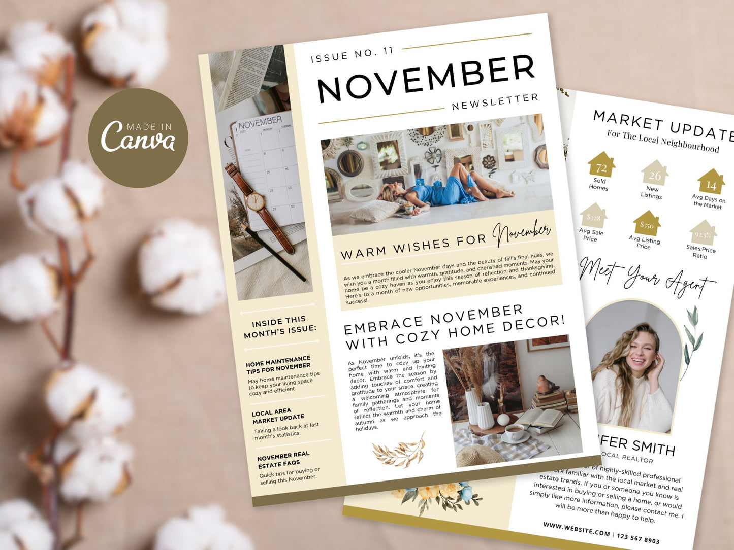 November Newsletter 2024 Vol 02 template for real estate professionals, featuring market updates and seasonal home maintenance tips.